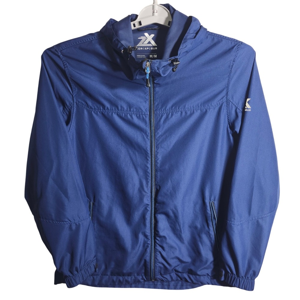 ZeroXposur Windbreaker Jacket Hooded Blue Reflective Lightweight M/M